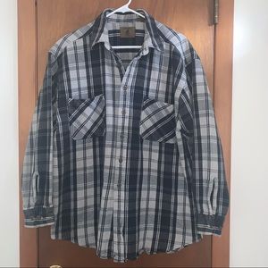 Men’s XLT XL Tall Vtg ST JOHN’S BAY Navy Blue Gray Plaid Heavy Cotton Shirt Jac